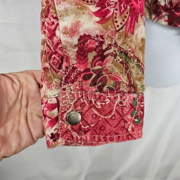 Christopher & Banks Pink Boho Corduroy Jacket Floral Embroidered Lightweight M - Picture 6 of 15